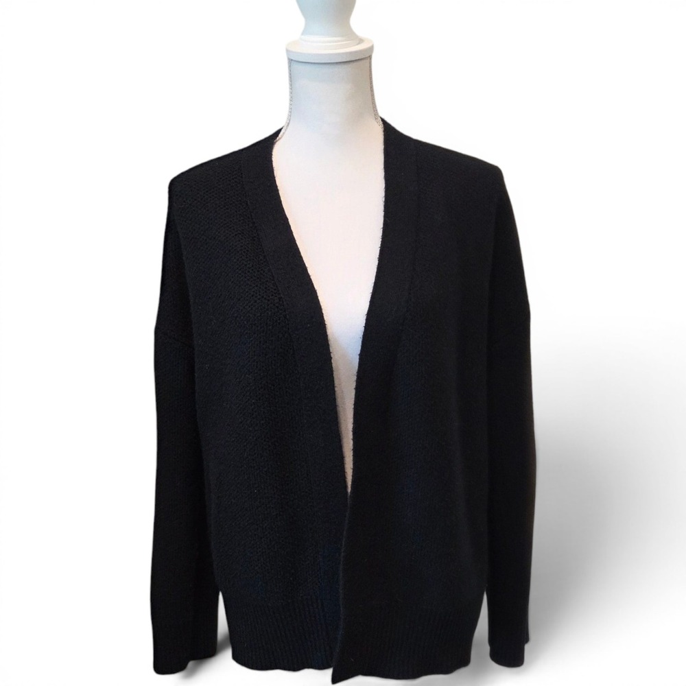Gap Cardigan Knit Open Front Relaxed Cotton Blend Black Minimalist Casual Small